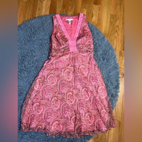 Laundry By Shelli Segal Silk Pink Paisley MIDI Dress Shift Size 12 - Picture 1 of 5